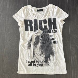 White Graphic T-Shirt with Black Print